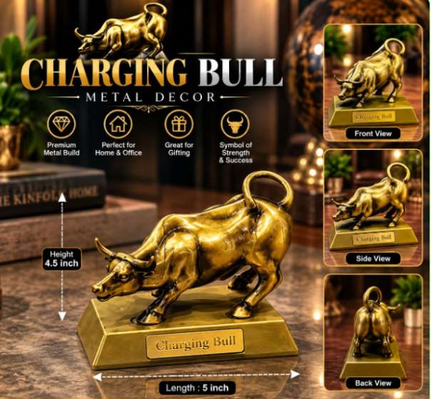 Antique Charging Bull Metal Sculpture