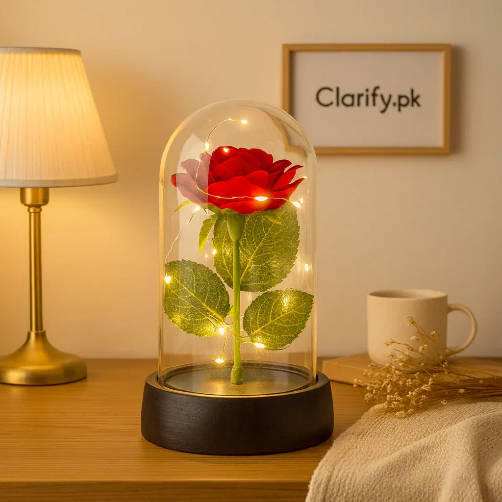 Enchanted Rose Dome Light – Romantic LED Flower Decor Gift - Clarify.pk