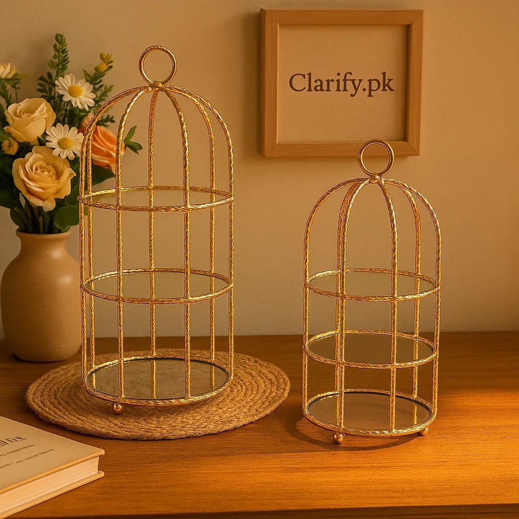 Luxury Home Decor Shelf - Elegant Gold Cage Design - Clarify.pk