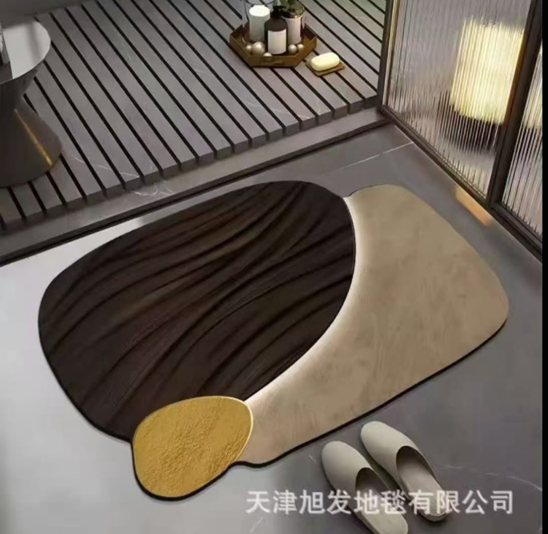 Curved Woodgrain & Cream Washroom Mat