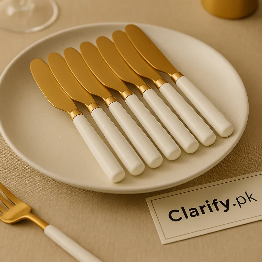 Golden Butter Knife Set – 6pcs White Handle Elegant Serveware - Clarify.pk