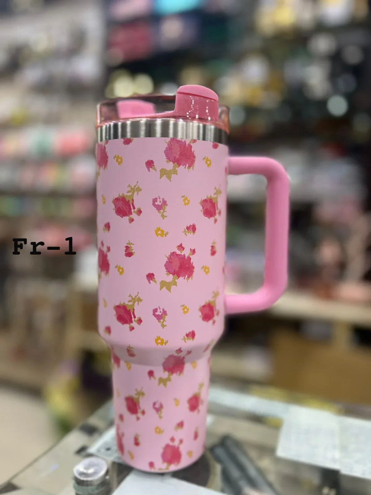 ہینڈل کے ساتھ پریمیم پنک فلورل 40oz ٹمبلر - 1200ml