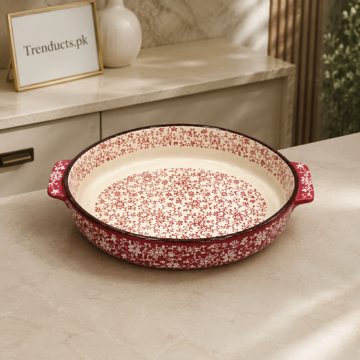 Danny Home Red Pattern Oval Baking Tray