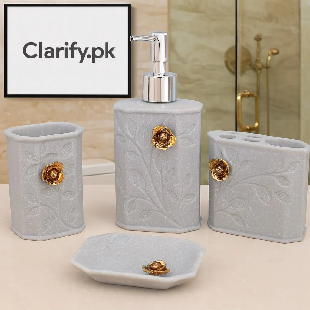 4-Piece Grey Bathroom Set – Golden Rose Design - Clarify.pk