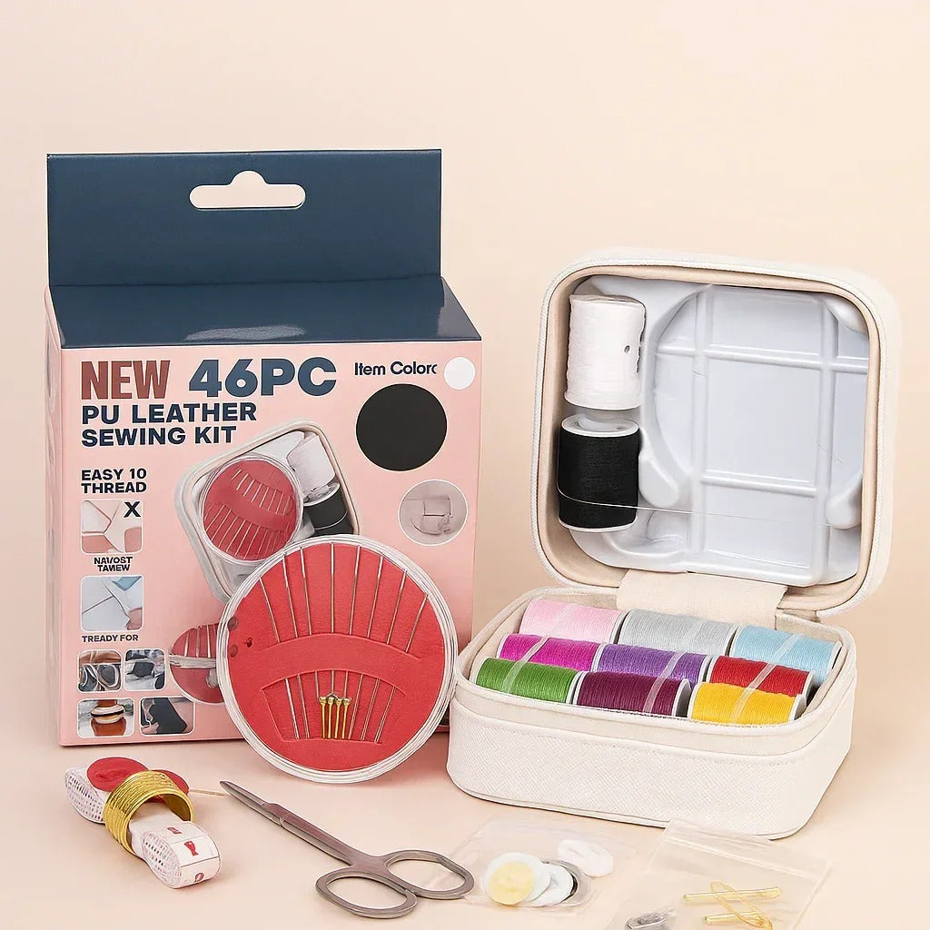 46-Piece PU Leather Sewing Kit – Portable Set