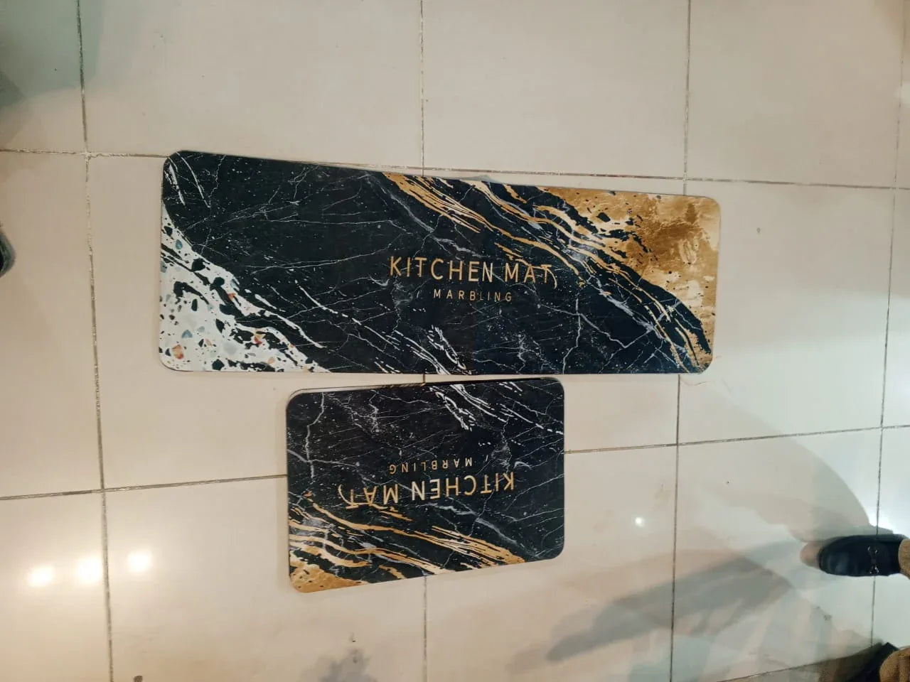 Luxury Black Marble Kitchen Mat Set – 2 Pieces Set - Clarify.pk