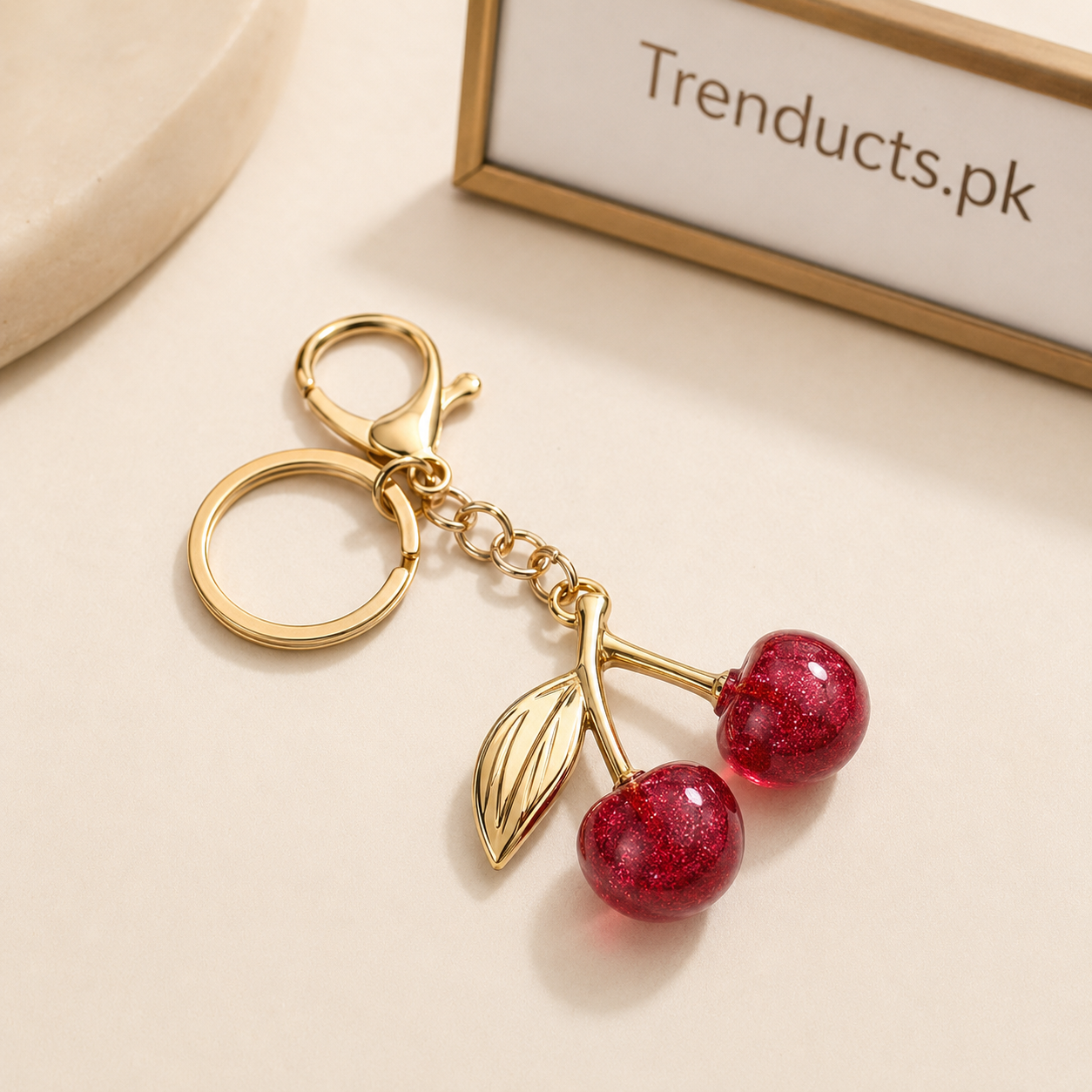 Double Cherry Charm Keychain with Bag Clip