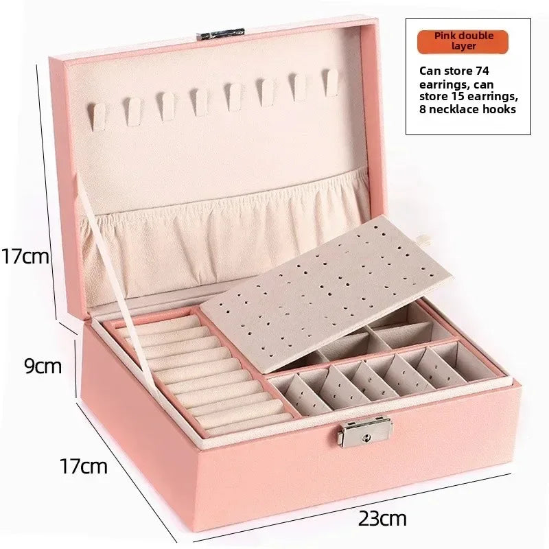 Double Layer Jewelry Organizer Box - Lockable Cosmetic Storage Case