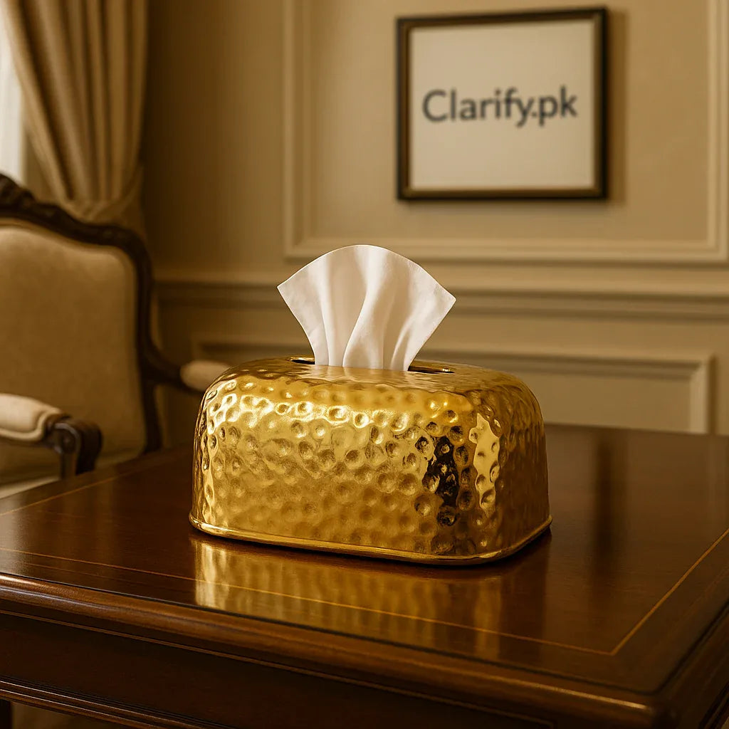 Royal Hammered Golden Tissue Holder – Elegant Living Room Accessory - Clarify.pk