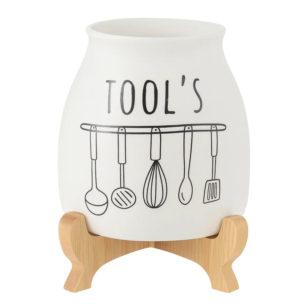 White Ceramic Utensil Holder for Kitchen Counter - Clarify.pk