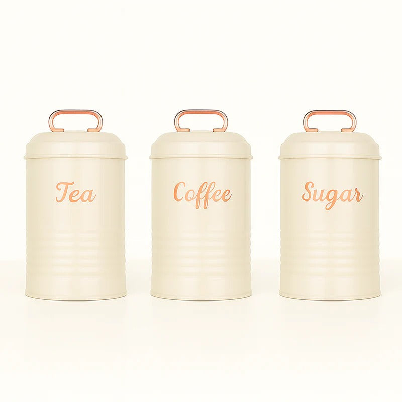 Vintage Metal Kitchen Canister Set – Tea, Coffee, & Sugar Trio MJ