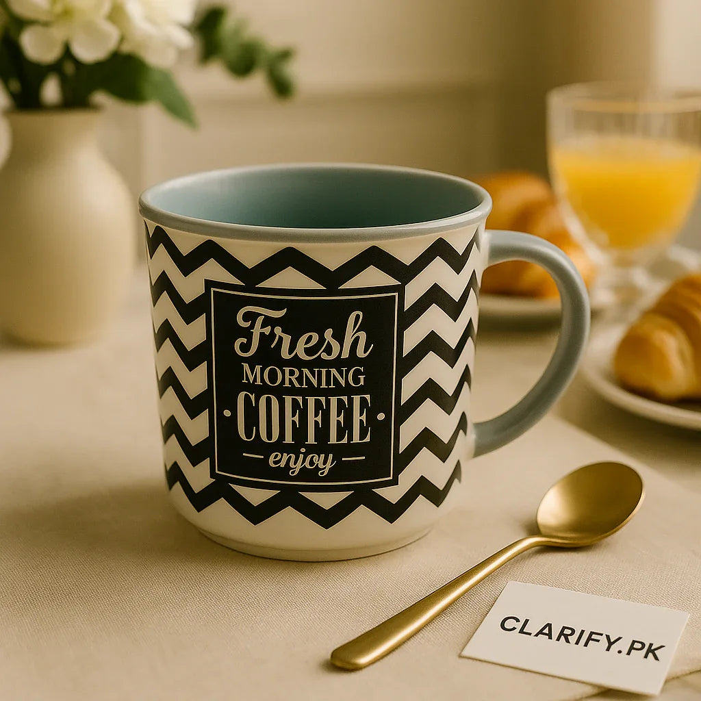 Fresh Morning Coffee Mug – Chevron Pattern Ceramic Cup - Clarify.pk