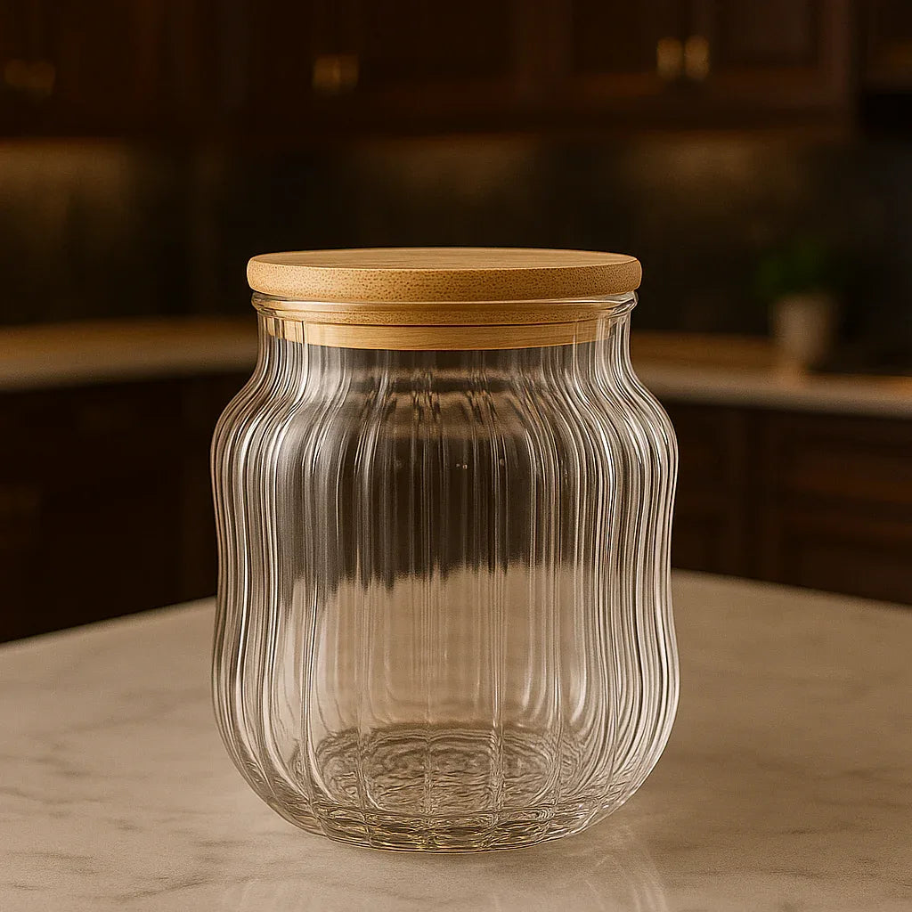 Premium Glass Jar with Bamboo Lid – Airtight Food Storage Container (Small) - Clarify.pk