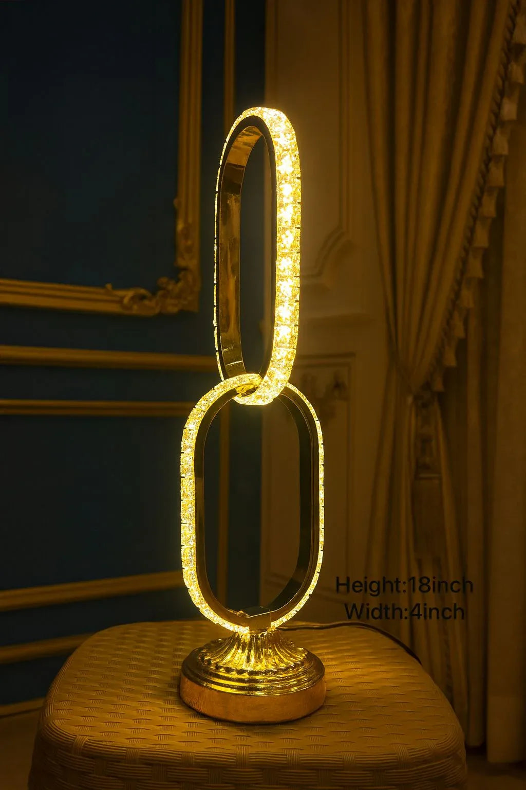 Luxurious Metal LED Table Lamp – Golden Oval Double Ring Design - Clarify.pk