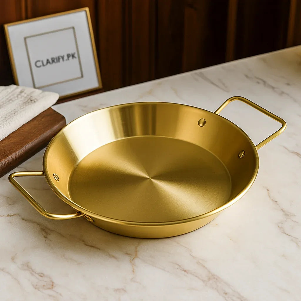 Stainless Steel Golden Tray – 22cm Serving Platter - Clarify.pk