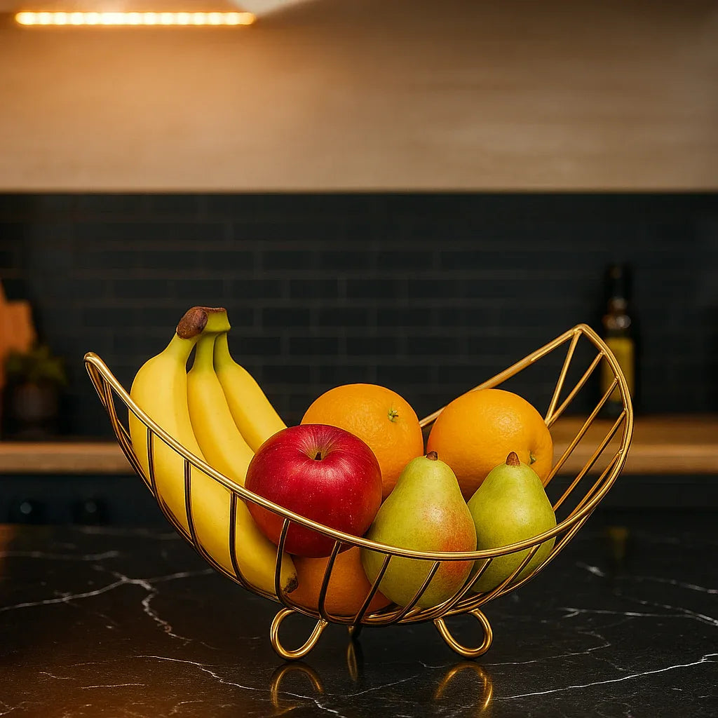 Stainless Steel Golden Fruit Basket – Modern Decorative Storage Bowl - Clarify.pk