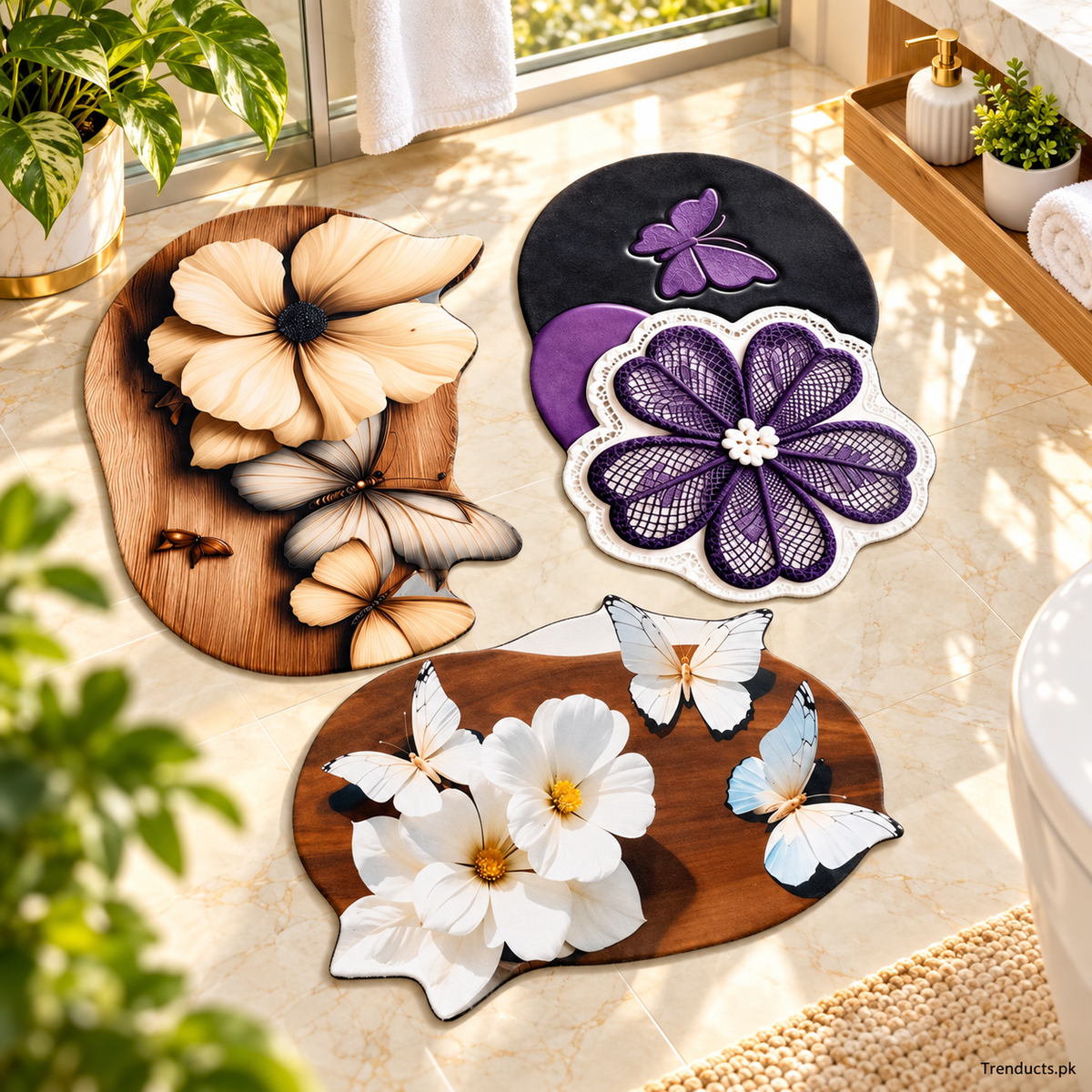Floral Shaped Washroom Mat (Random Design)