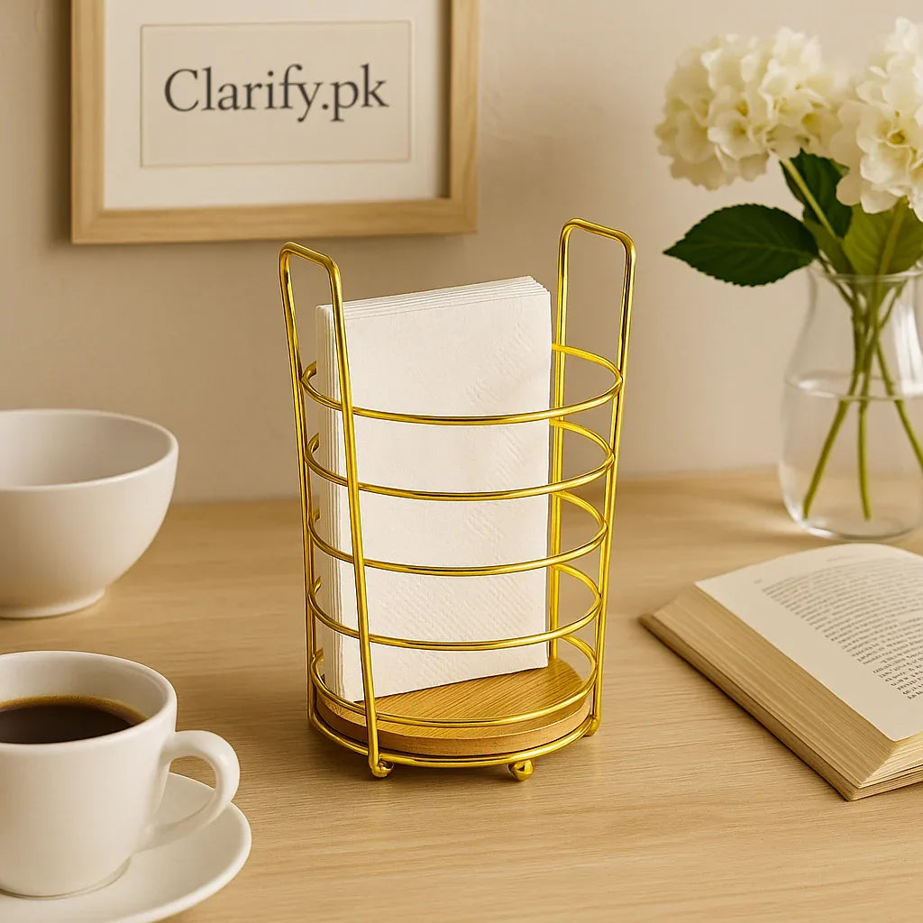 Golden Holder with Wooden Base - Clarify.pk