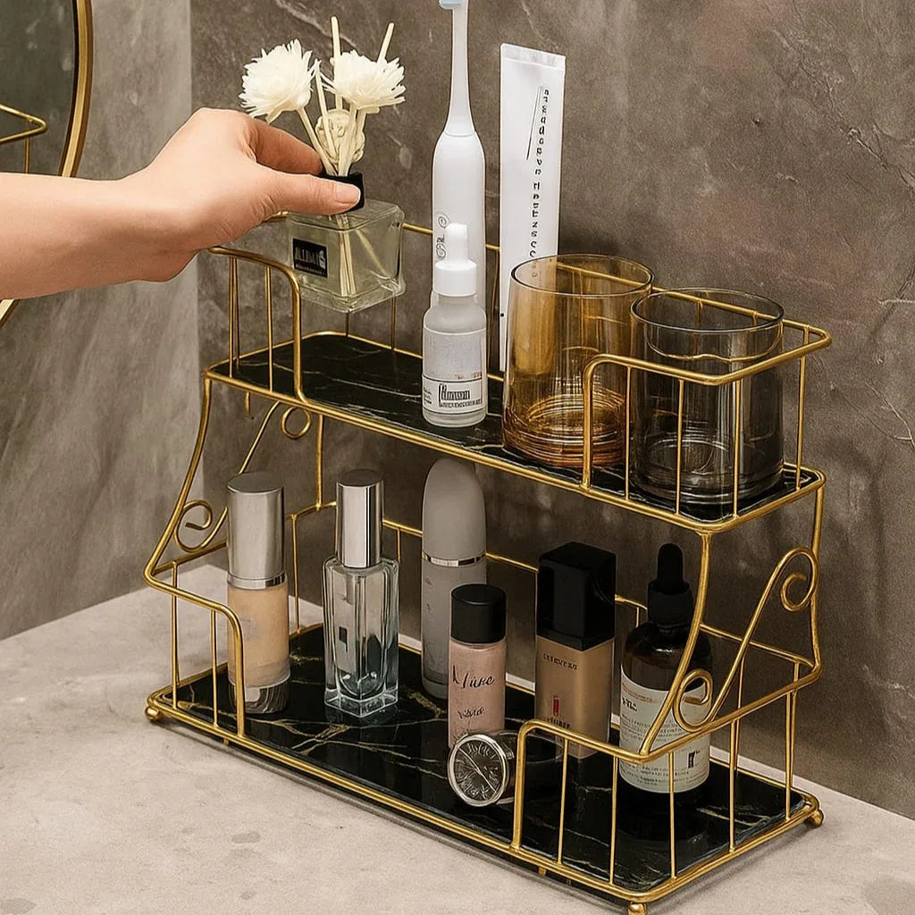 2 Layer Cosmetic Organizer with Gold Frame - Clarify.pk