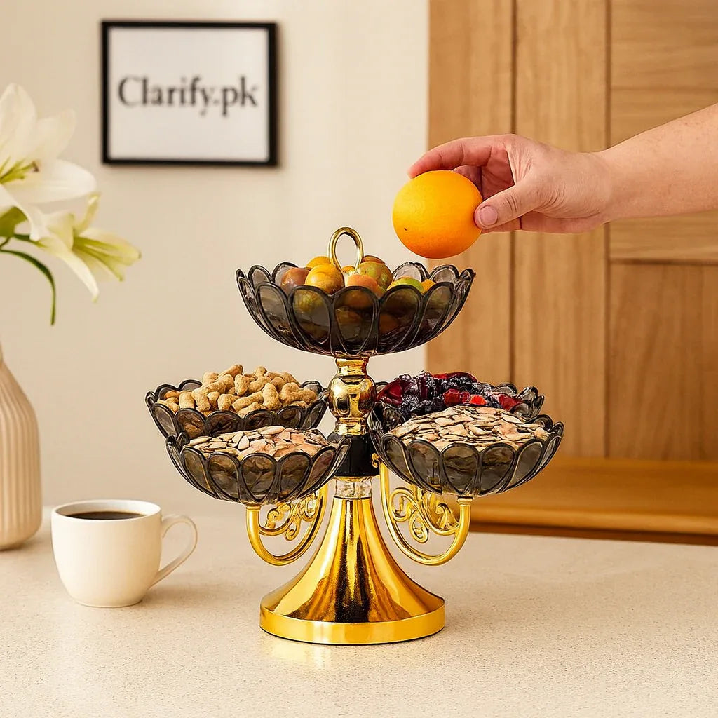 Plastic Dry Fruit Tray with Elegant Gold Stand - Clarify.pk