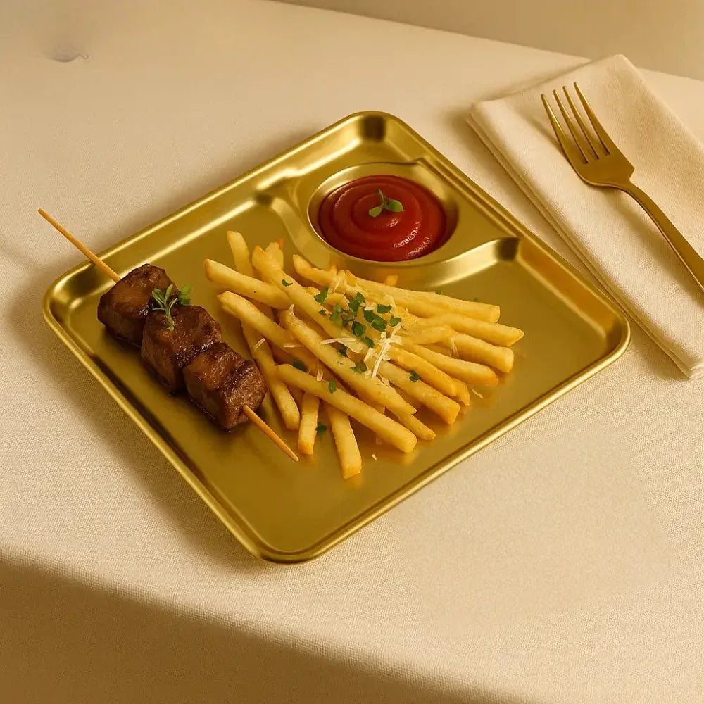 Gold Plated Serving Tray with Sauce Compartment - Clarify.pk