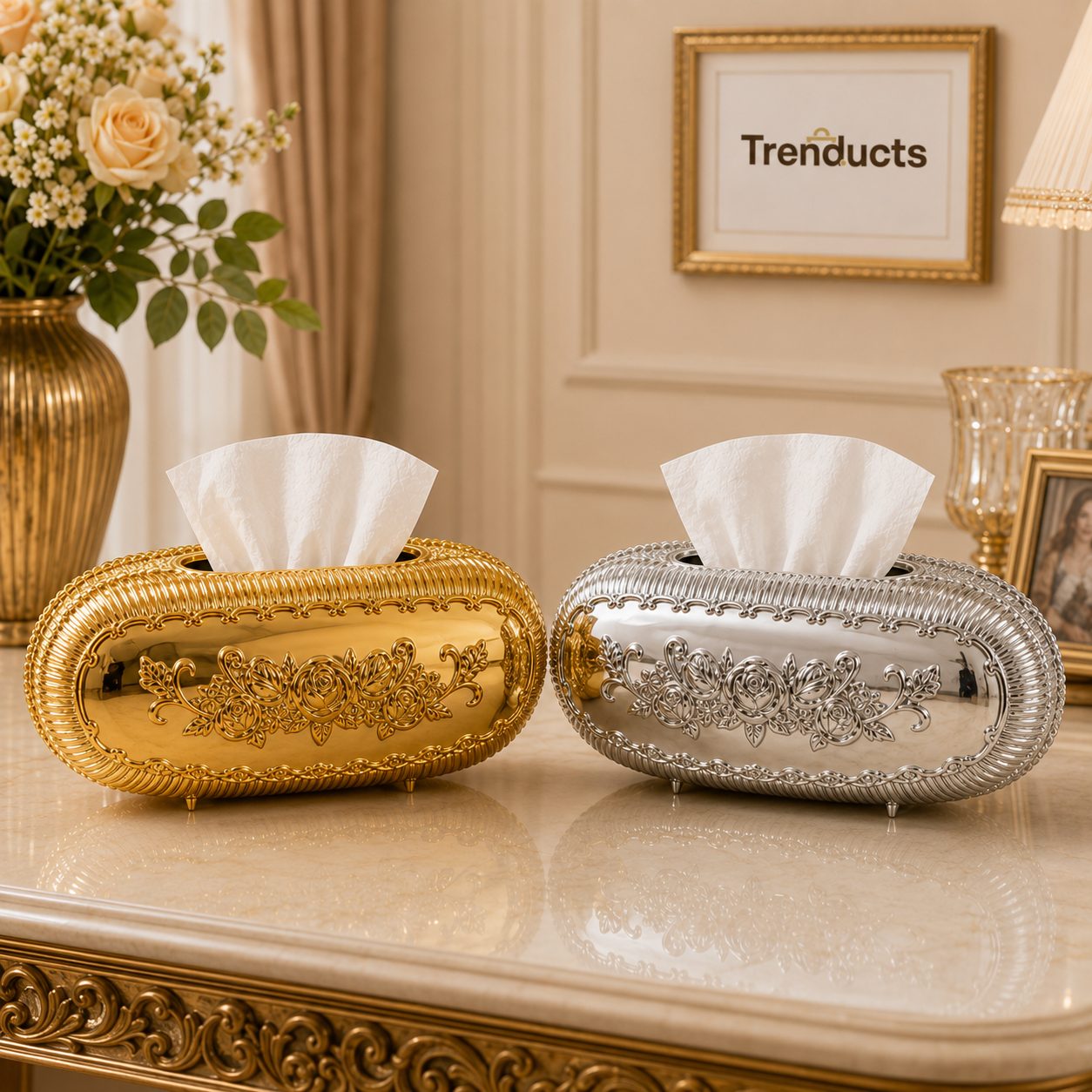 Gold & Silver Oval Tissue Box