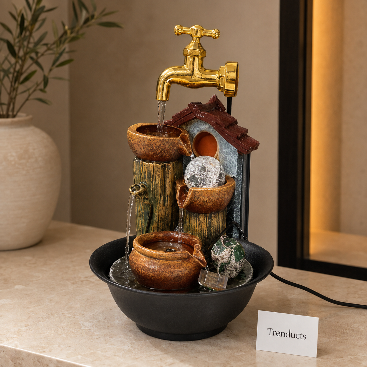 Golden Hanging Tap Rustic Pot Water Fountain