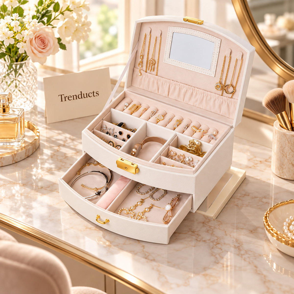 Mirror Jewellery Organizer with Drawers for Dressing Table