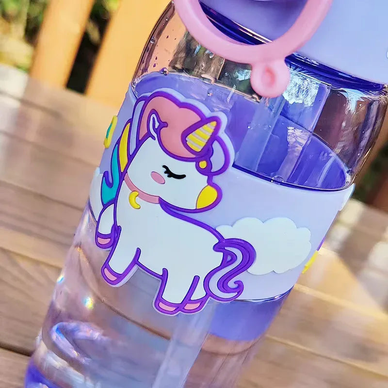 600ml Kids Water Bottle with Straw - Cute Dinosaur & Unicorn - Clarify.pk