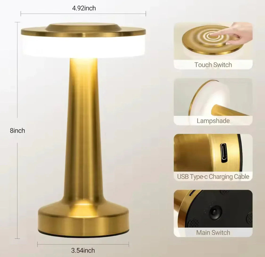 LED Touch Table Lamp - Modern Gold Finish - Clarify.pk