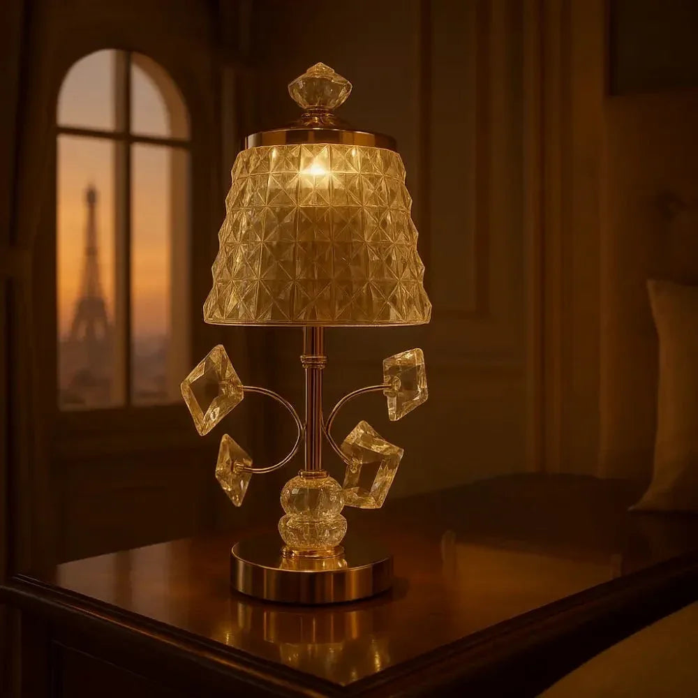 Luxury Bedside Lamp Golden with Crystal Accents - Clarify.pk