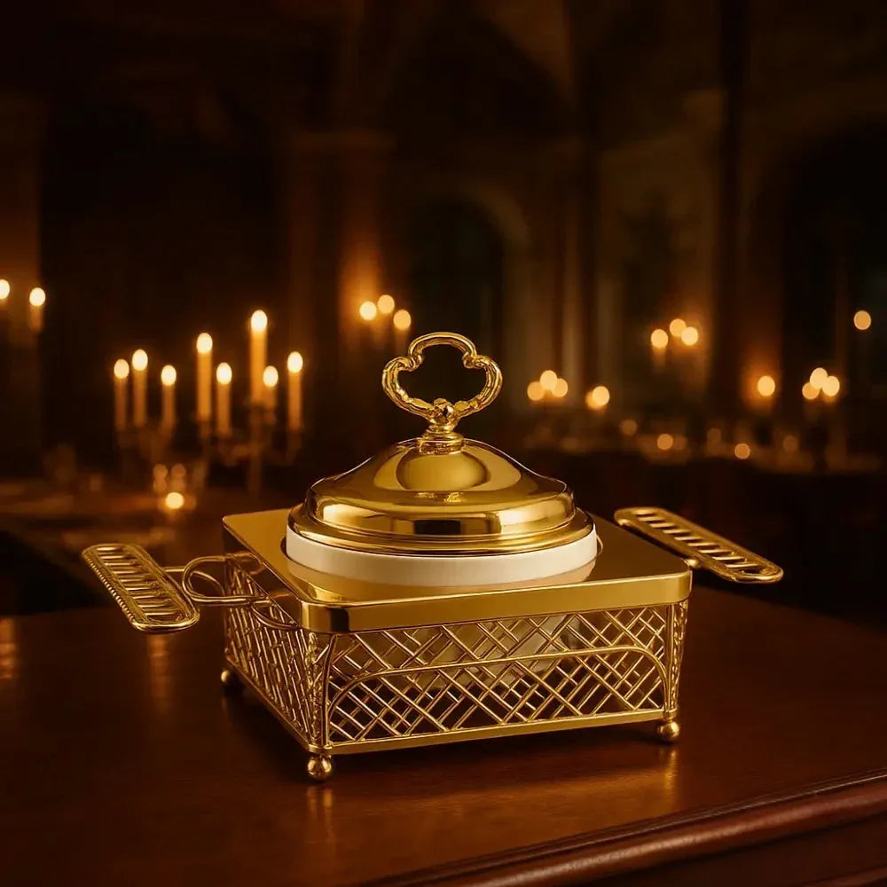 Luxury Buffet Server with Ceramic Insert - Elegant Gold Plated - Clarify.pk