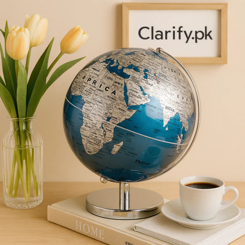 Luxury Decorative World Globe – Blue & Silver Edition - Clarify.pk