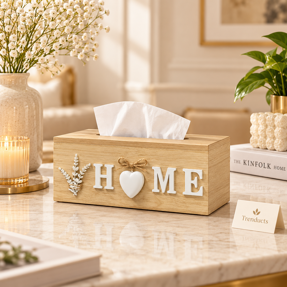HOME Letter Wooden Tissue Box with Heart Accent