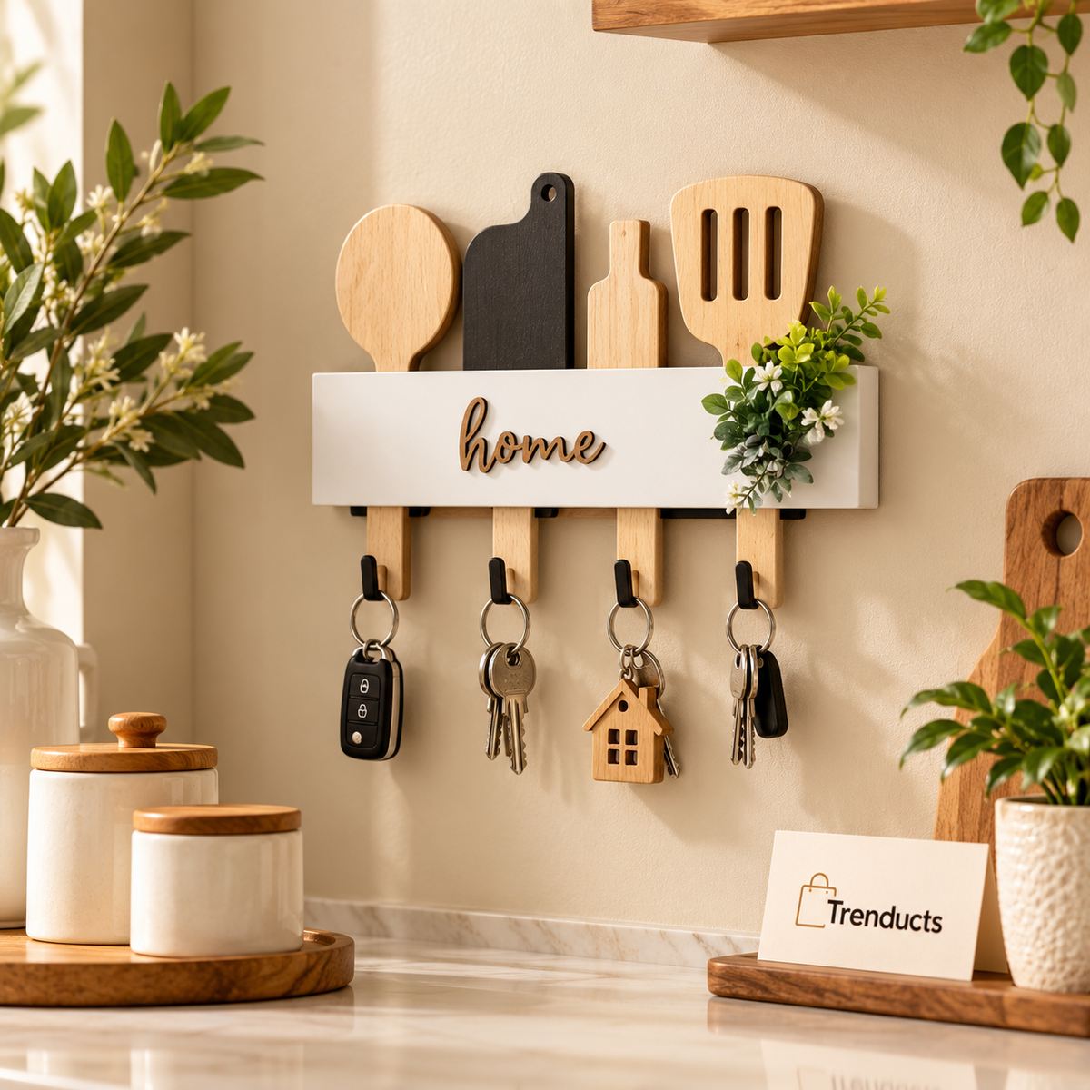 Kitchen Utensil Style Wooden Wall Key Holder