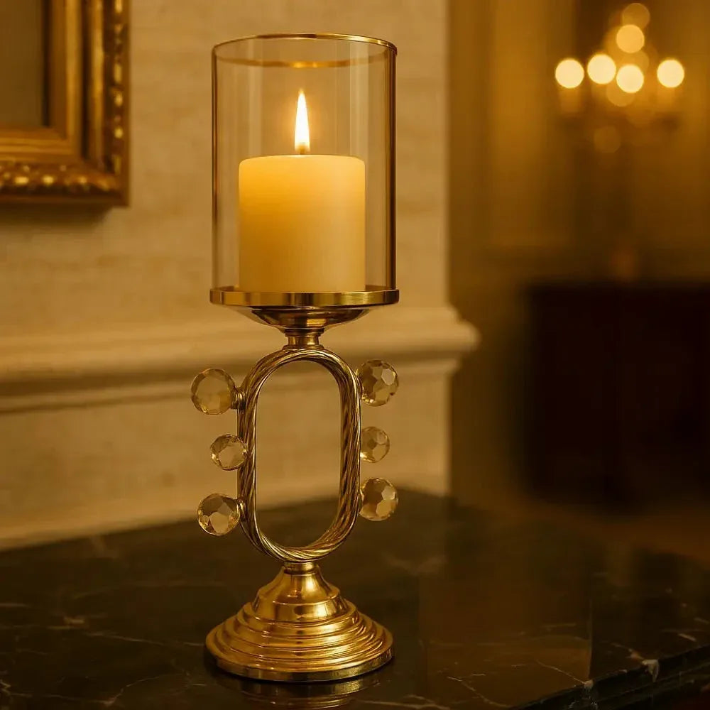 Luxury Pillar Candle Holder with Glass Accent - Clarify.pk