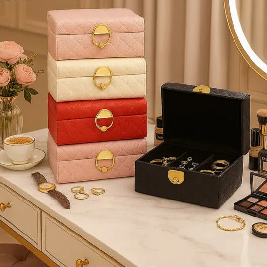 Luxury Quilted Jewelry Organizer Box with Lock - Clarify.pk