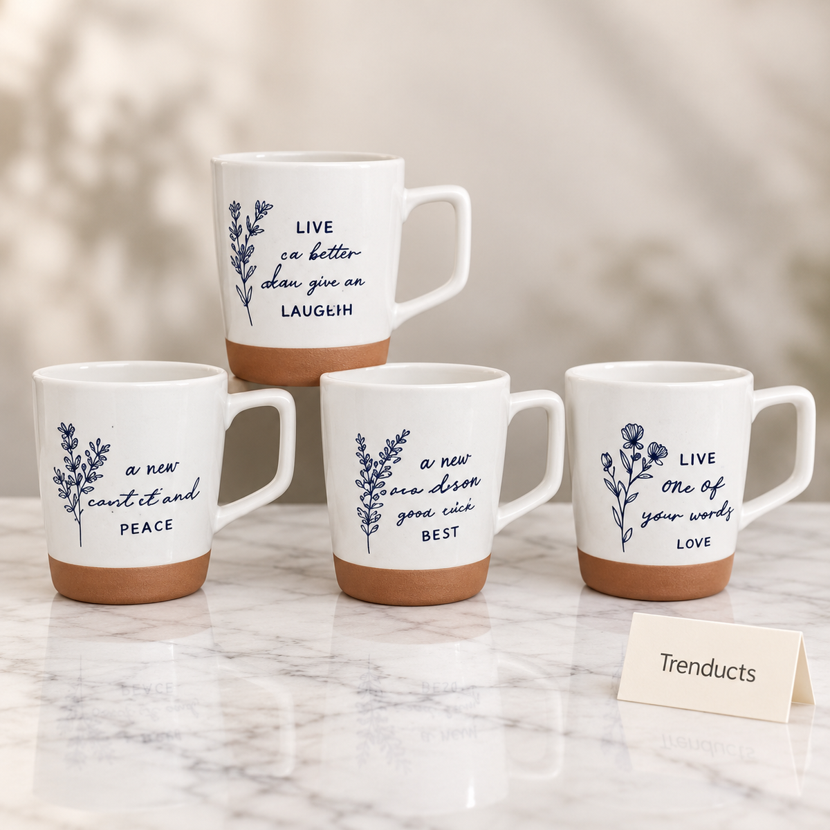 Botanical Quote Mug 450 ml - Navy Flower Sketch (Random)