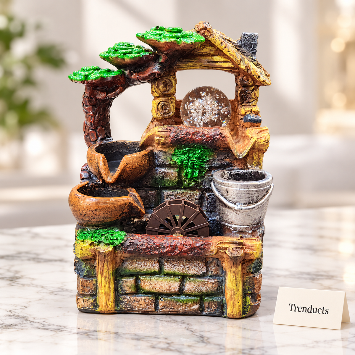Tiered Rock Water Fountain - Brick Well Tabletop Decor