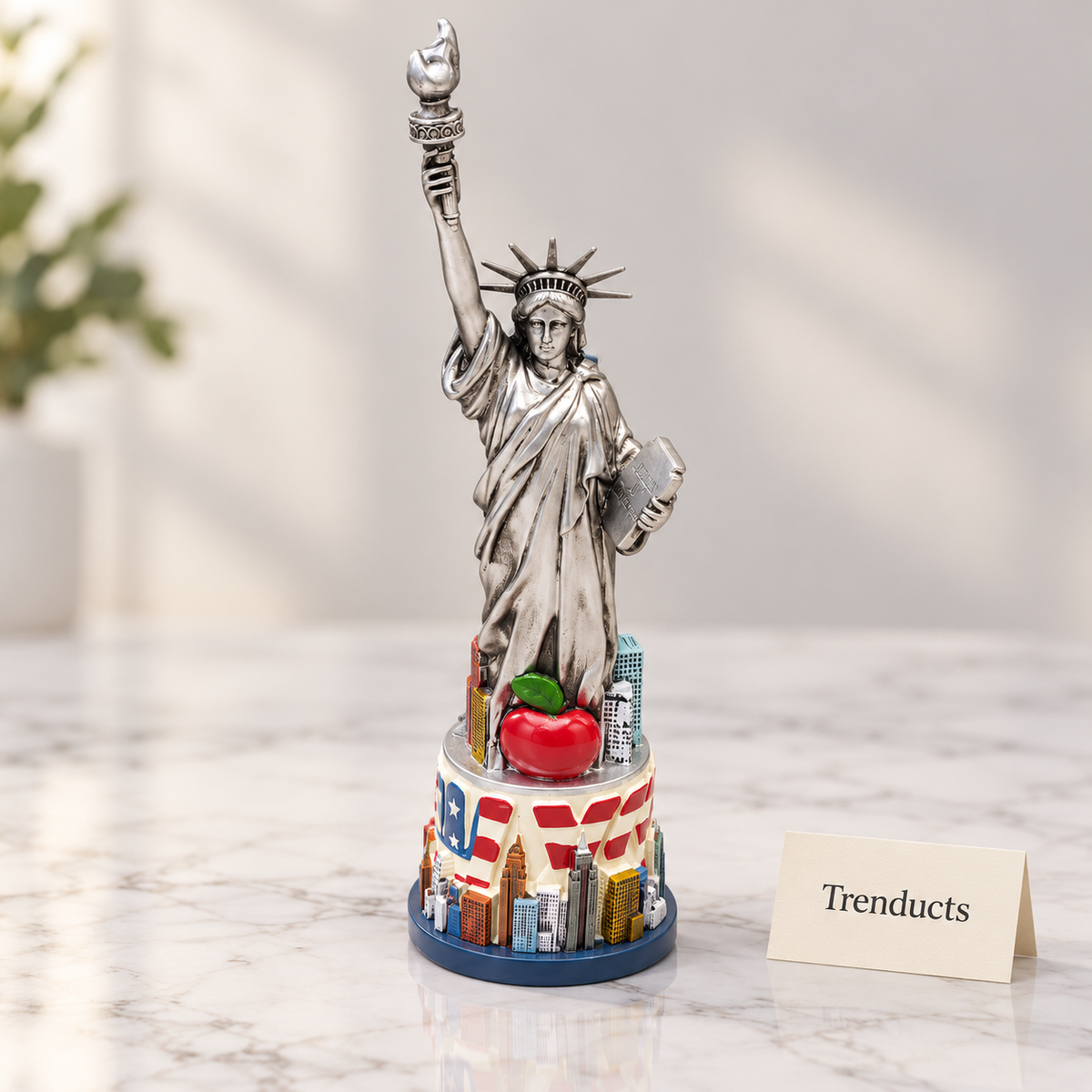 Statue of Liberty Showpiece - Red Apple Base, 30 cm