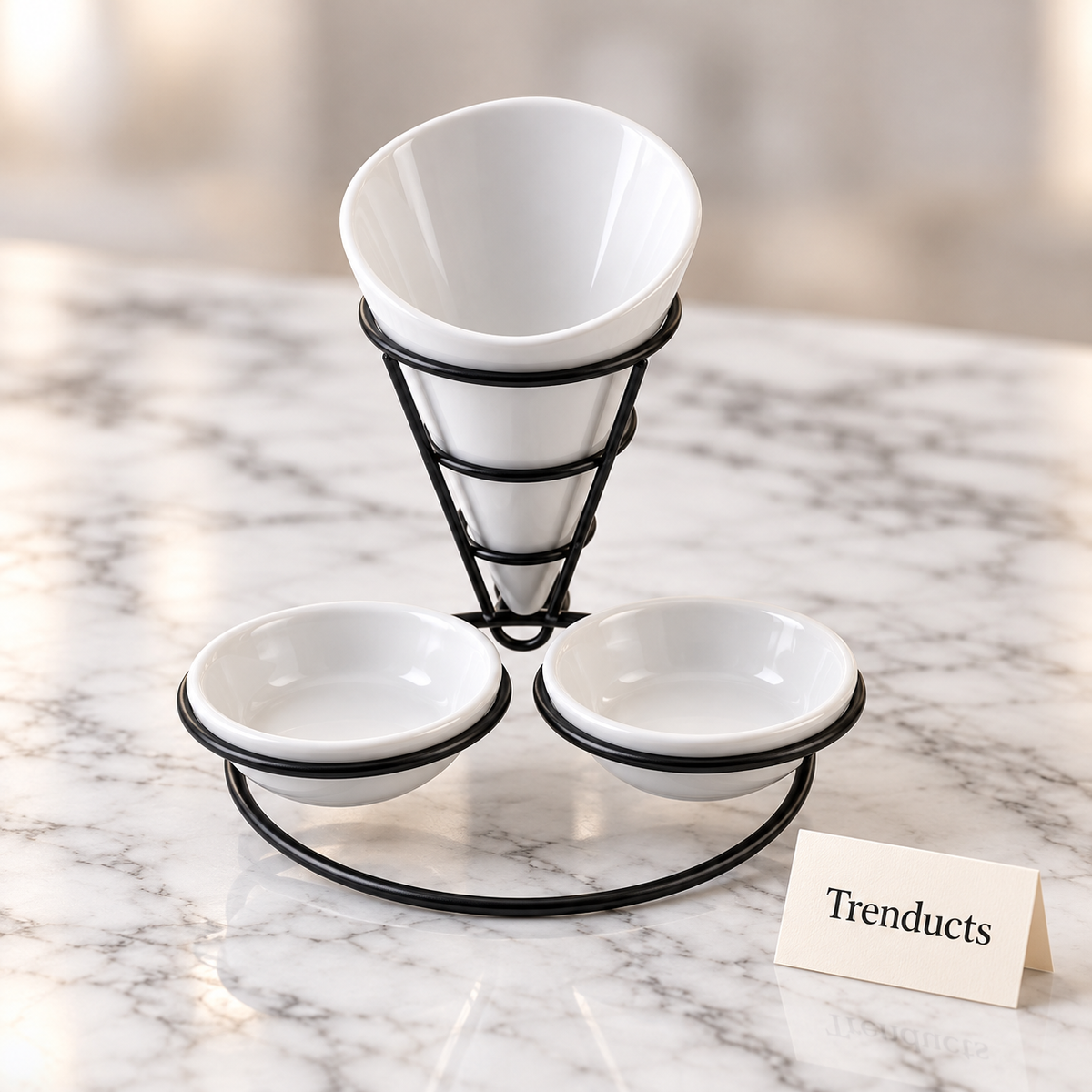 Brilliant Fries Holder - Black Cone with Dip Bowls