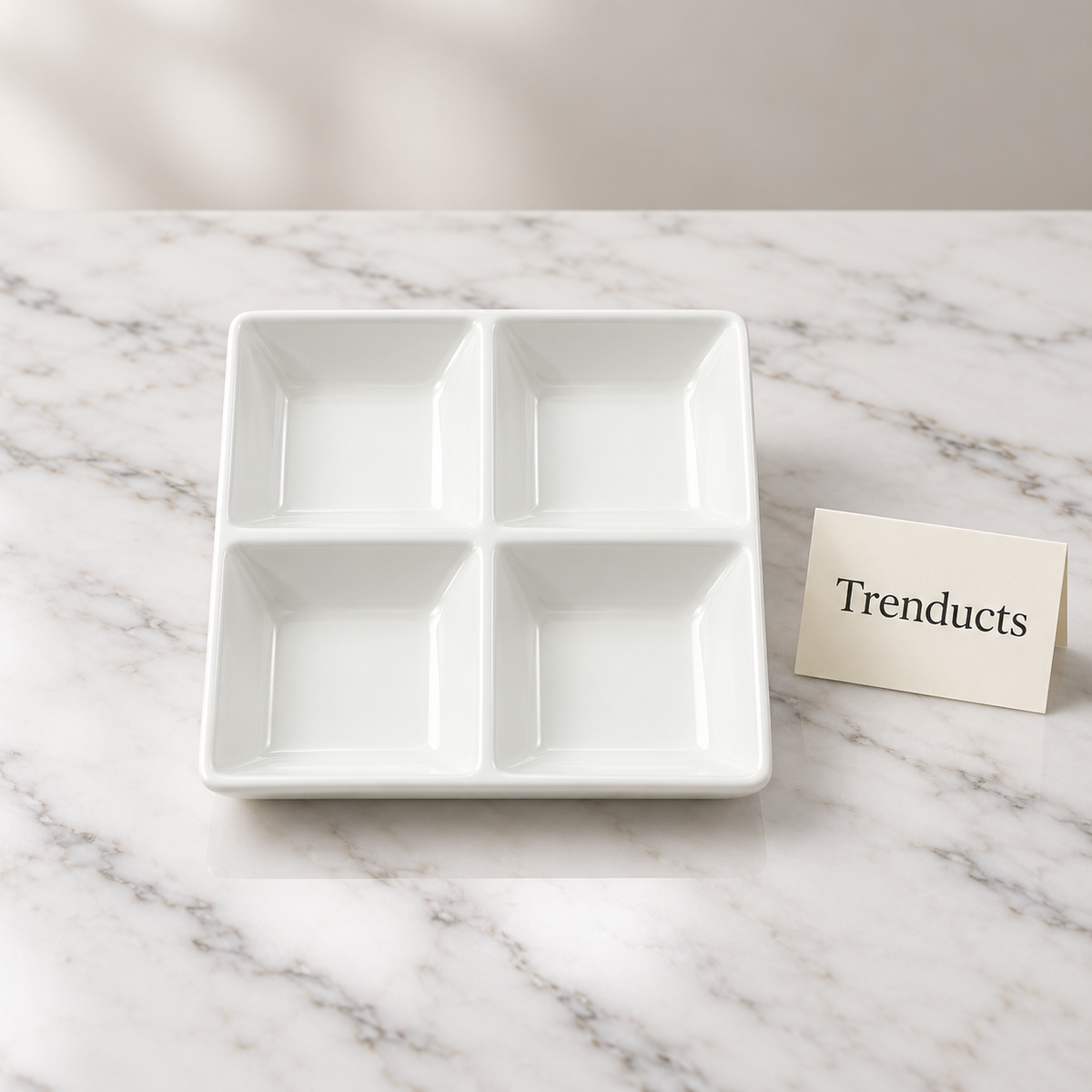 Danny Home Dry Fruit Plate - White 4 Section Serving Dish