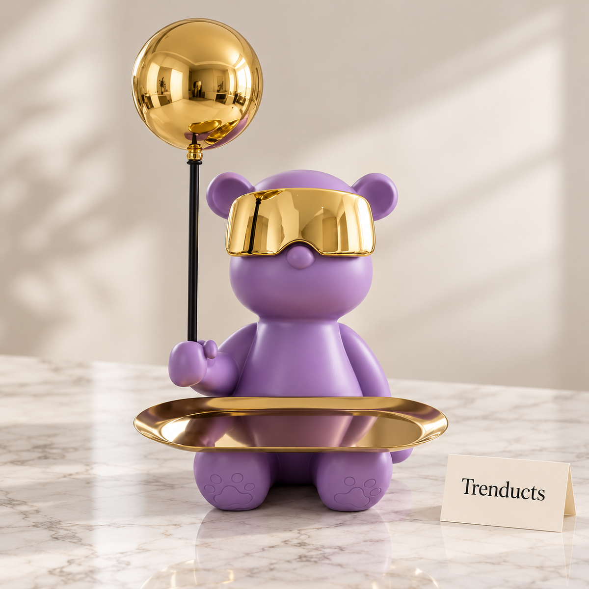 Purple Golden Balloon Bear Tray - Matte Decor Accent
