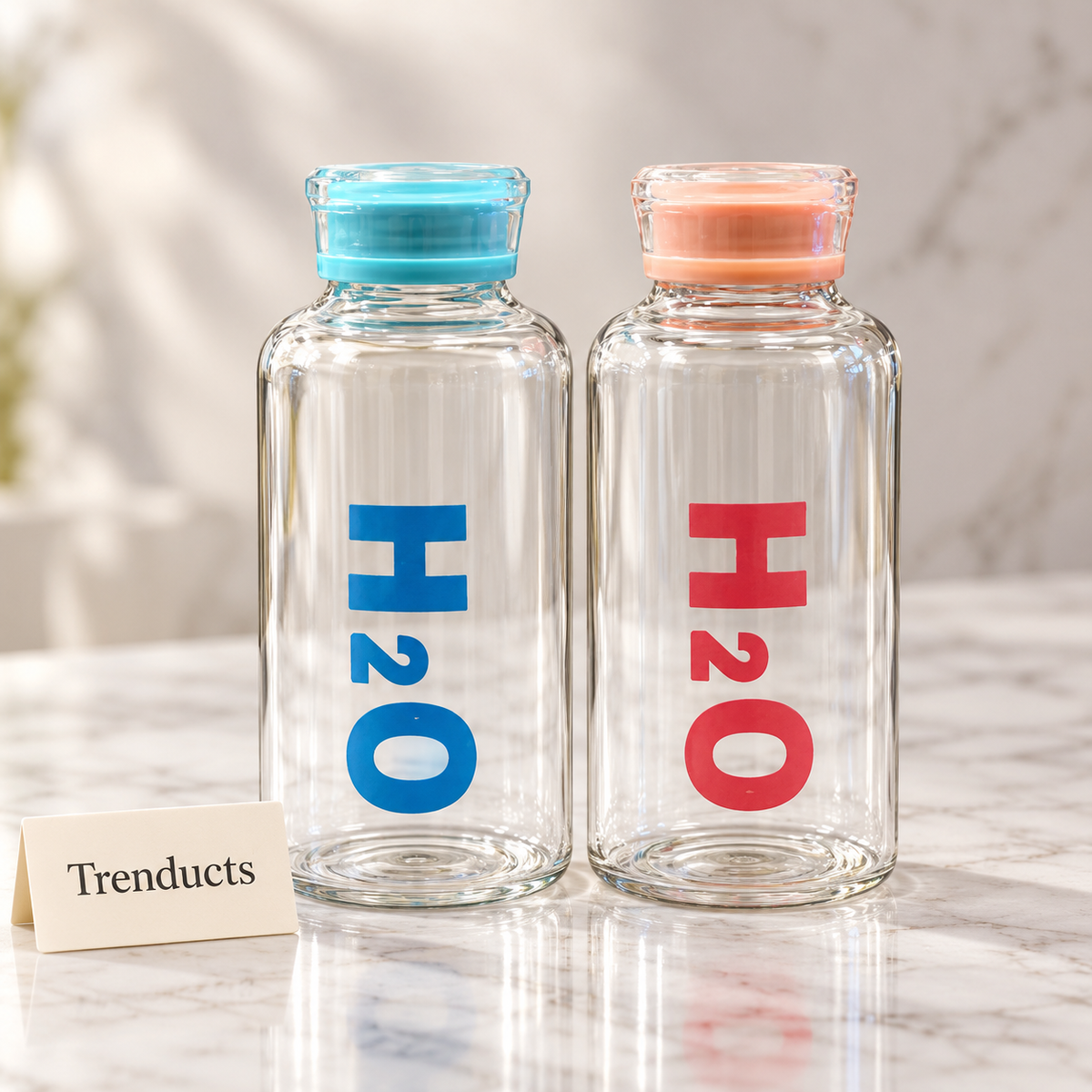 H2O Glass Bottle 500ml - Compact Clear Water Bottle