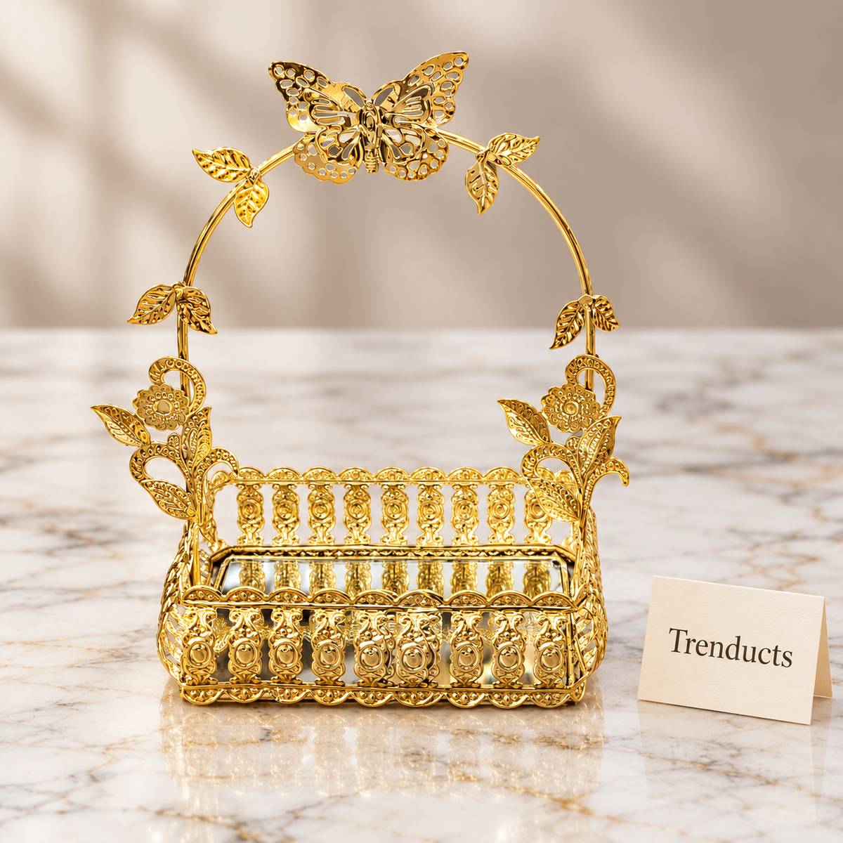 Gold Filigree Decorative Basket - Butterfly Arch