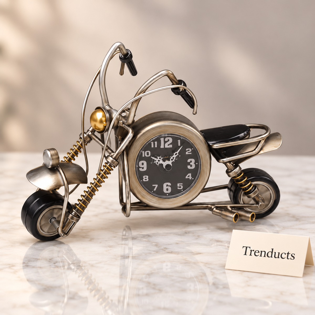 Metal Bike Clock - Silver Chopper Table Clock, 11 inch