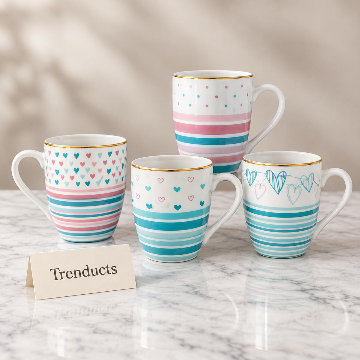 Pastel Striped Mug 350 ml - Gold Rim (Random Design)