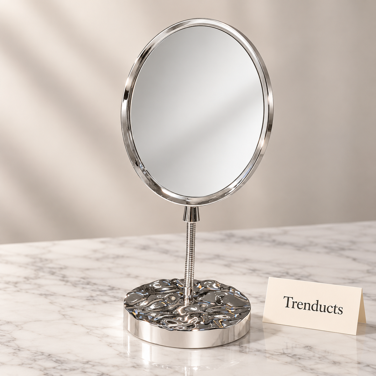 Table Mirror - Oval Silver with Textured Metal Base