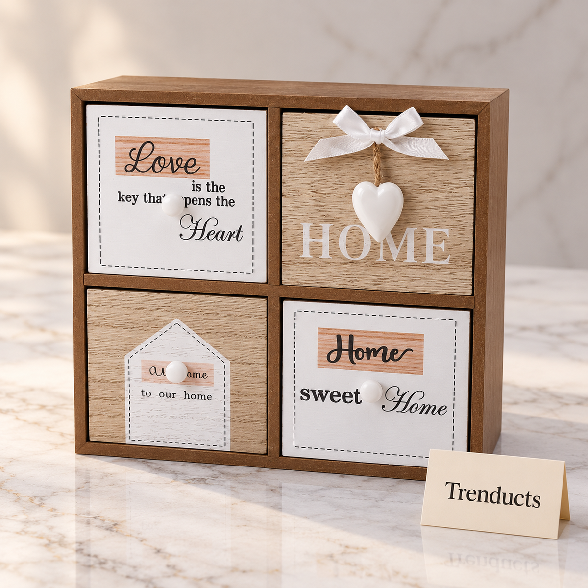 Wooden Mini Storage Drawer - 4 Drawer Love Home Print