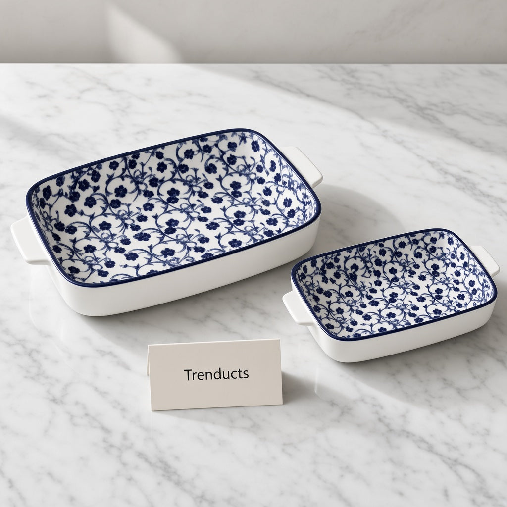 Danny Home Ceramic Baking Dish - Blue Floral Print